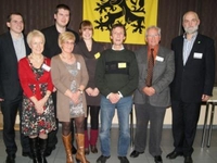 Groepsfoto bestuursleden en links boven M. Diependaele en ernaast P. Dedecker